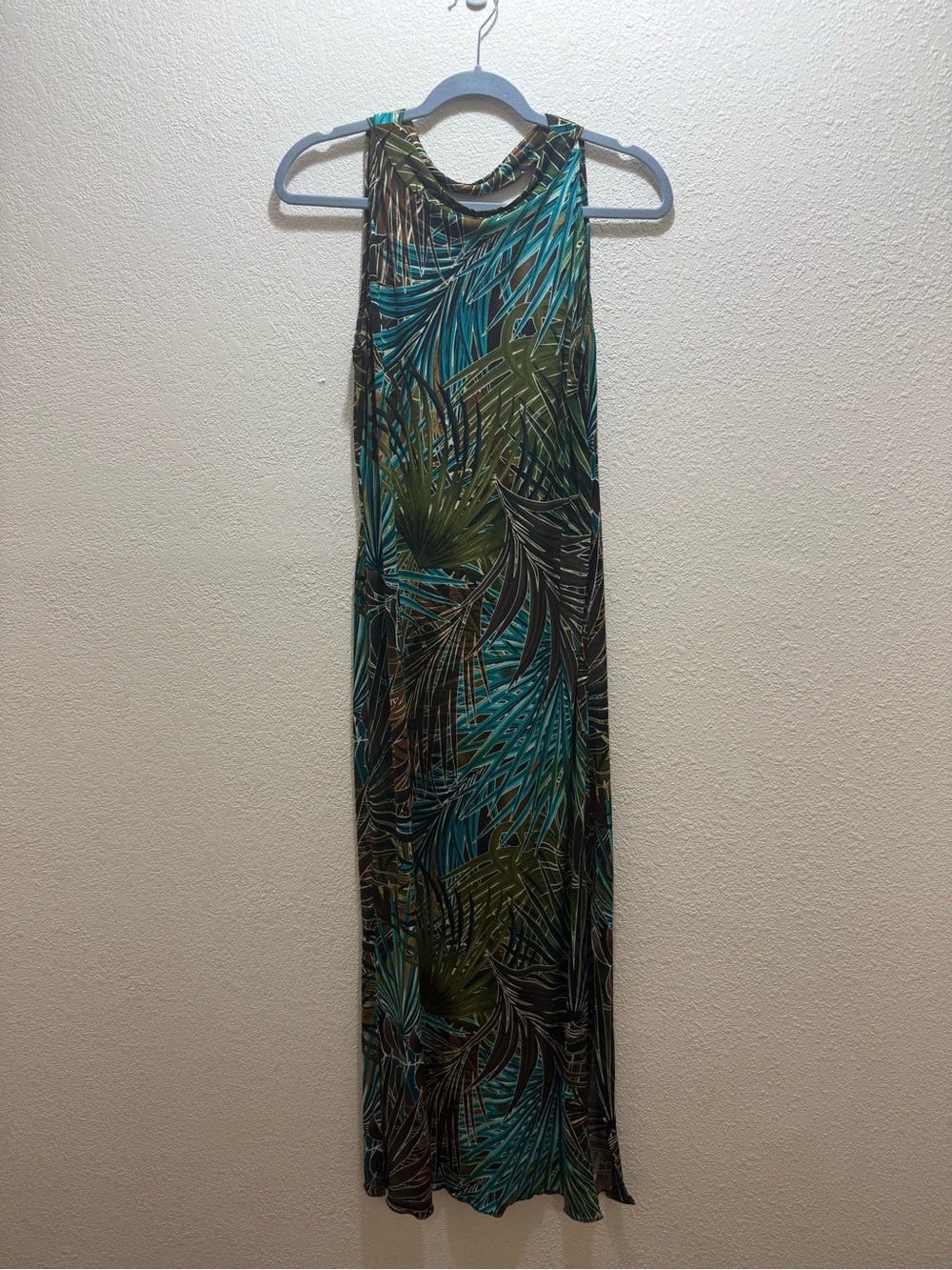 connected apparel Tropical Leaf Maxi Dress - Teal & Olive